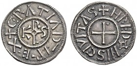 CAROLINGIANS. Charles the Bald (Charles II), as King of West Francia, 840-877. Denier (Silver, 19mm, 1.38 g 10), Rennes, 864-877. +GRATIA D¯I REX arou...