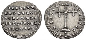 Constantine VII Porphyrogenitus, with Romanus II, 913-959. Miliaresion (Silver, 22mm, 2.84 g 12), Constantinople, 945-959. +CONST’T’ / ΠORFVROG’ / CE ...