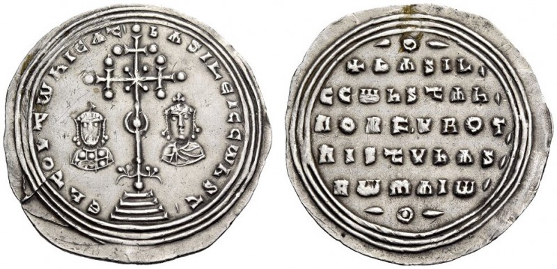 Basil II Bulgaroktonos, with Constantine VIII, 976-1025. Miliaresion (Silver, 30...