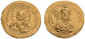 Constantine VIII, 1025-1028. Histamenon (Gold, 25mm, 4.42 g 6), Constantinople. +IhS XIS REX REGNANTIhM Bust of Christ Pantokrator facing, with cross ...
