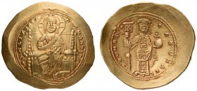 Constantine X Ducas, 1059-1067. Histamenon (Gold, 26mm, 4.38 g 6), Constantinople. +IhS IXS REX REGNANThIm Christ, nimbate, seated facing on straight-...