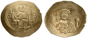Michael VII Ducas, 1071-1078. Histamenon (Gold, 27mm, 4.47 g 6), Constantinople. Christ, with decorated nimbus, enthroned facing, raising his right ha...