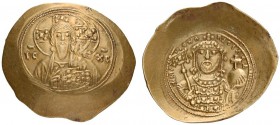 Michael VII Ducas, 1071-1078. Histamenon (Gold, 29mm, 4.38 g 6), Constantinople. Bust of Christ Pantokrator facing, with cross nimbus, holding book in...