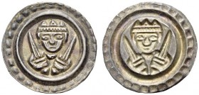 Germany, Ulm (Königliche Münzstätte). Konrad IV, king of Germany and Italy, 1250-1254. Bracteate (Silver, 19mm, 0.50 g 12). Crowned facing bust holdin...
