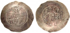 Manuel I Comnenus, 1143-1180. Aspron Trachy (Electrum, 32mm, 4.06 g 6), Constantinople, 1167-1183 (?). IC XC Christ, nimbate and robed, seated facing ...