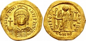 Ancient World Byzantine Justinian I, Solidus, Constantinople 527 - 538 A.D.
Gold 4.34g; Obv: Helmeted and cuirassed bust facing, holding globus cruci...