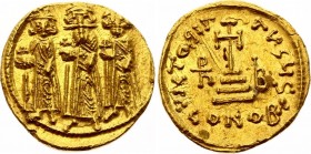 Ancient World Byzantine Heraclius, with Heraclius Constantine and Heraclonas AV Solidus 610 - 641 A.D.
Gold 4.40g; Constantinople mint, 5th officina....