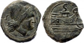 Ancient World Roman Republic AE Semis 120 - 105 B.C.
6.75g; Rome, AE Semis, Saturn, RR