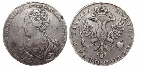 Russia 1 Rouble 1726
Bit# 27; Silver; Ilyin-3 Roubls; Bust Left; Without Letters under the Eagle