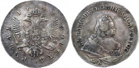 Russia 1 Rouble 1742 СПБ
Bit# 243; 2,25 Rouble by Petrov; Conros# 64/3; Silver; XF+.