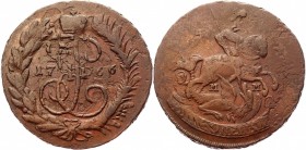 Russia 2 Kopeks 1766 ММ
Bit# 534; Copper 18,08 g.; Red mint; Netted edge; Overstrike from 4 kopeks 1762; Beautiful traces of the previous coin; Natur...