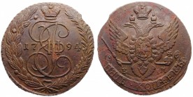 Russia 5 Kopeks 1794 EM
Bit# 648; Copper 53.35g.