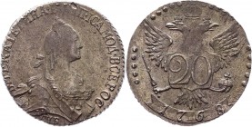 Russia 20 Kopeks 1768 СПБ TI
Bit# 375; Conros# 1400; 1 Rouble by Petrov; Silver 4,4g.; Edge - rope in the right; SPB Mint; Worthy collectible sample;...