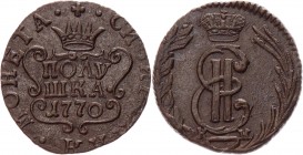Russia - Siberia Polushka 1770 КМ RR
Bit# 1214 (R1); 1,5 Rouble Petrov; Copper; Excellent condition; Excellent small details. Very beautiful coin. Ra...