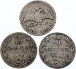 Russia 10 Kopeks 1831 -1833-1835
Silver, VF