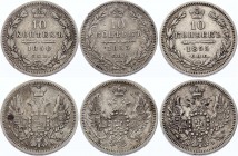 Russia 10 Kopeks 1850 -1853-1855
Silver, VF