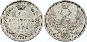 Russia 20 Kopeks 1850 СПБ ПА
Bit# 338; Silver; St. George in Cloak, AUNC