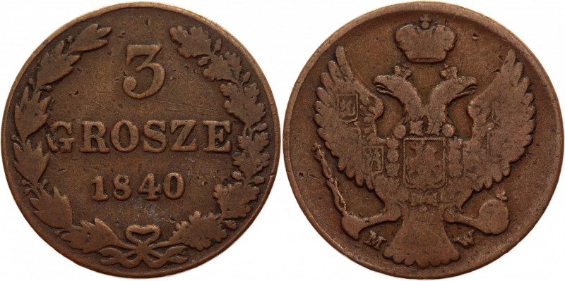 Russia - Poland 3 Grosze 1840 MW
Bit# 1206; Copper 8,13g.; VF