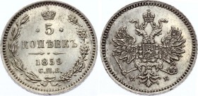 Russia 5 Kopeks 1859 СПБ ФБ R PROOF
Bit# 64 R; Conros# 170/1; Silver, PROOF