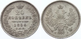 Russia 20 Kopeks 1856 СПБ ФБ
Bit# 59; Silver, XF-