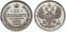 Russia 20 Kopeks 1861 СПБ ФБ
Bit# 173; Conros# 146/22; Silver, AUNC