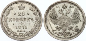 Russia 20 Kopeks 1876 СПБ НI
Bit# 227; Conros# 146/55; Silver, UNC+