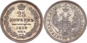 Russia 25 Kopeks 1858 СПБ ФБ
Bit# 56; Silver 5,12g.; AUNC