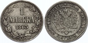 Russia - Finland 1 Markkaa 1865 S
Bit# 625; Conros# 484/2; Silver, XF