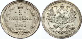 Russia 5 Kopeks 1902 СПБ АР
Bit# 178; Conros# 170/67; Silver, UNC