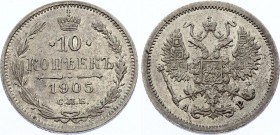 Russia 10 Kopeks 1905 СПБ АР
Bit# 157; Conros# 162/82; Silver, XF+
