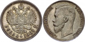 Russia 1 Rouble 1901 ФЗ
Bit# 53; Silver, UNC. Dark original patina. Rare in this condition on practice.