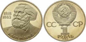 Russia - USSR 1 Rouble 1983 PROOF!
Y# 191.1; Proof; Mintage 79,000; Karl Marx; Leningrad Mint