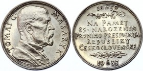 Czechoslovakia Big Silver Medal "T. G. Masaryk. In memory of the 85th birthday of the First President of the Czechoslovak Republic" 1935
29.43g 42mm;...