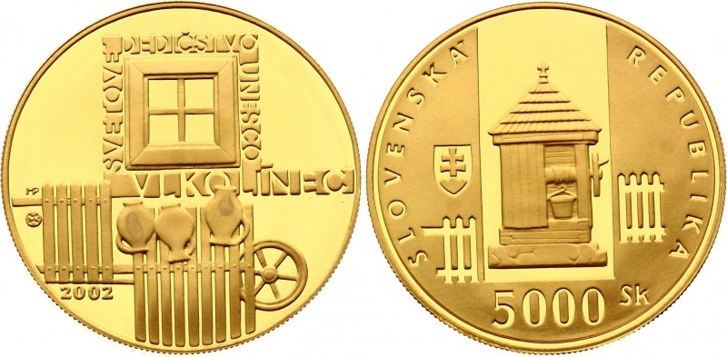 Slovakia 5000 Korun 2002
KM# 61; Vlkolínec - UNESCO World Heritage. Gold (.900)...