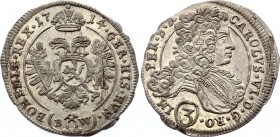 Austria Bohemia 3 Kreuzer 1714 BW Kuttenberg
KM# 656; Silver; Karl VI; Amazing Coin with Full Mint Luster; AUNC