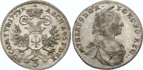 Austria 3 Kreuzer 1753
Her# 1353; (G R / I G); Silver; Maria Theresia; Hall; XF