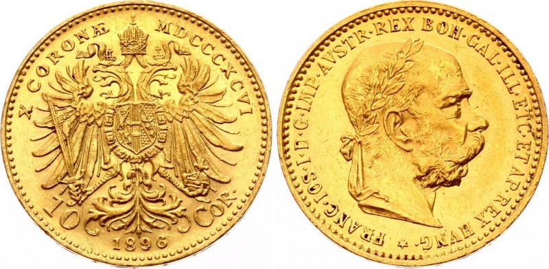 Austria 10 Corona 1896
KM# 2805; Franz Joseph I; Gold (.900) 3.39g. Mintage 211...