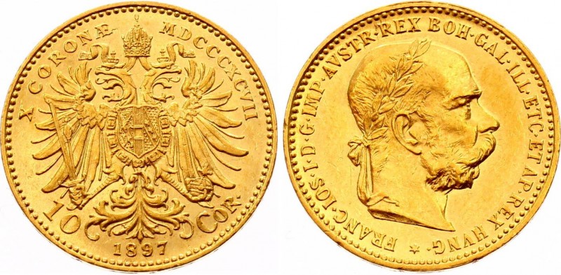 Austria 10 Corona 1897
KM# 2805; Franz Joseph I; Gold (.900) 3.39g. Mintage 1,8...