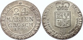 German States Brunswick-Lüneburg-Calenberg-Hannover 24 Mariengroschen 1792 C
KM# 341; Silver; George III; XF Some Luster Remains