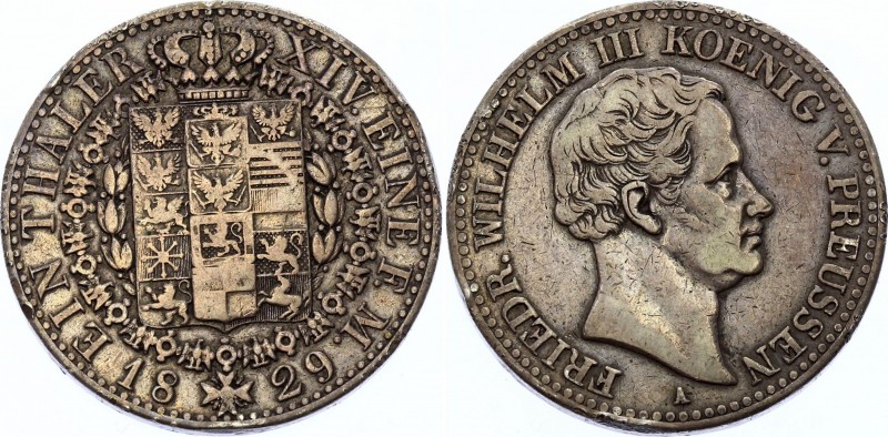 German States Prussia 1 Thaler 1829 A
KM# 419, Dav. 763; Friedrich Wilhelm III;...