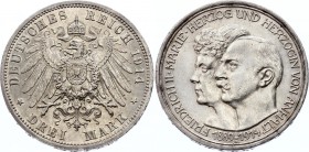 Germany - Empire Anhalt 3 Mark 1914 A
KM# 30; Silver; 25th Anniversary of the Wedding of Duke Friedrich II and Marie; UNC with minor scratches
