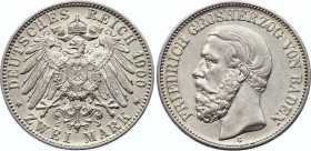 Germany - Empire Baden 2 Mark 1900 G
KM# 269; Silver; Friedrich I.; XF