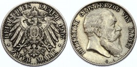 Germany - Empire Baden 2 Mark 1905 G
KM# 272; Silver; Friedrich I.; XF