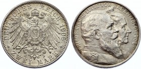 Germany - Empire Baden 2 Mark 1906
KM# 276; Silver; 50th Anniversary of the Wedding of Duke Friedrich I and Louise; AUNC+/UNC-