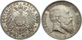 Germany - Empire Baden 2 Mark 1907 G
KM# 272; Silver; Friedrich I; XF+ Luster Remains