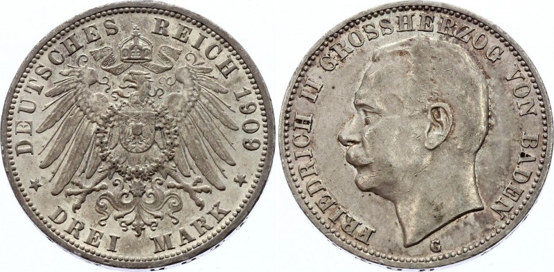 Germany - Empire Baden 3 Mark 1909 G
KM# 280; Silver; Friedrich II.; XF