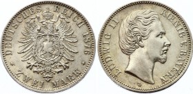 Germany - Empire Bavaria 2 Mark 1876 D
KM# 903; Silver; Ludwig II