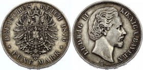 Germany - Empire Bavaria 5 Mark 1876 D
KM# 896; Silver; Ludwig II; XF-