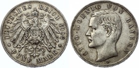 Germany - Empire Bavaria 5 Mark 1906 D Key Date
KM# 915; Silver; Otto; XF-