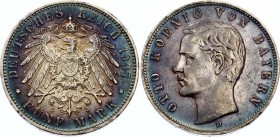 Germany - Empire Bavaria 5 Mark 1907 D
KM# 915; Silver; Otto; XF with Amazing Dark-blue Toning